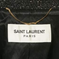 Pre Owned Saint Laurent Paris Black Textured Tweed Double Breasted Coat S