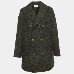 Pre Owned Saint Laurent Paris Black Textured Tweed Double Breasted Coat S