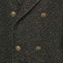 Pre Owned Saint Laurent Paris Black Textured Tweed Double Breasted Coat S