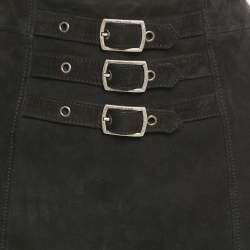 Pre Owned Saint Laurent Paris Black Suede Buckle Detail Mini Skirt S 