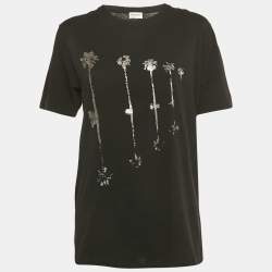 Pre Owned Saint Laurent Black Foil Print Jersey T-Shirt XS