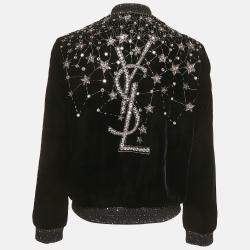 Pre Owned Saint Laurent Paris Black Embellished Velvet Bomber Jacket S