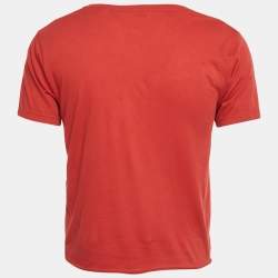 Pre Owned Saint Laurent Paris Red Logo Print Jersey T-Shirt M