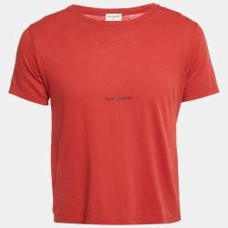 Pre Owned Saint Laurent Paris Red Logo Print Jersey T-Shirt M