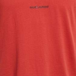 Pre Owned Saint Laurent Paris Red Logo Print Jersey T-Shirt M