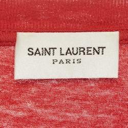 Pre Owned Saint Laurent Paris Red Logo Print Jersey T-Shirt M