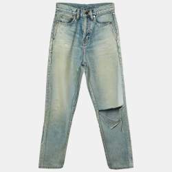 Pre Owned Saint Laurent Paris Blue Denim Distressed Slim Fit Jeans S/Waist 24"