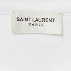 Pre Owned Saint Laurent White Logo Print Jersey T-Shirt XL