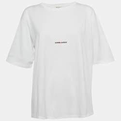 Pre Owned Saint Laurent White Logo Print Jersey T-Shirt XL
