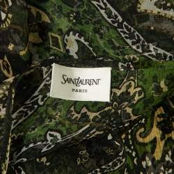 Pre Owned Saint Laurent Paris Green Paisley Print Silk Sheer Maxi Dress M