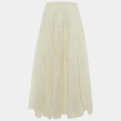 Pre Owned Saint Laurent Paris White Patterned Cotton Midi Skirt M