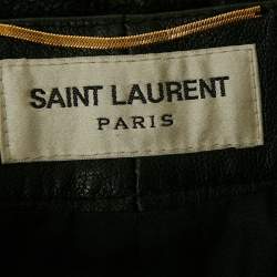 مملوكة مسبقًا تنورة سان لوران باريس ميني جلد أسود بسحاب تفصيل مقاس صغير (سمول)