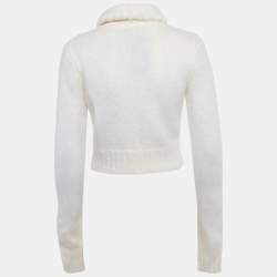 Pre Owned Saint Laurent Paris Ivory Mohair Turtle Neck Crop Sweater L