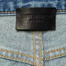 Pre Owned بنطلون جينز دينم متلاشي أزرق سان لوران باريس مقاس صغير - الخصر 27 بوصة