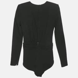 مملوكة مسبقًا Saint Laurent Paris Black Embellished Detail Crepe Bodysuit S 