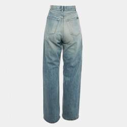 Pre Owned Saint Laurent Paris Blue Washed Wide Cut Denim Jeans S Waist 26"