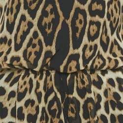 مملوكة مسبقًا فستان سان لوران باريس متوسط الطول حرير نقشة حيوانات أسود / بني مقاس وسط (ميديوم)