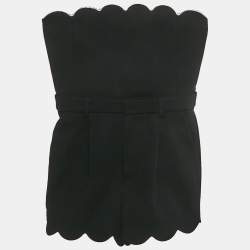 Pre Owned Saint Laurent Paris Black Wool Rhinestone Detail Scallop Playsuit S