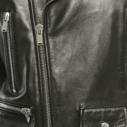 Pre Owned جاكيت جلد راكب دراجة سان لوران أسود مقاس متوسط (ميديم)