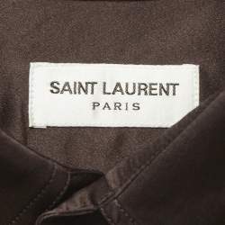 Pre Owned قميص سان لوران باريس حرير بني أكمام طويلة مقاس صغير (سمول)