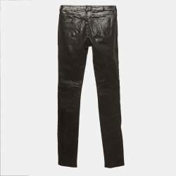 Pre Owned Saint Laurent Black Leather Mid Rise Pants M
