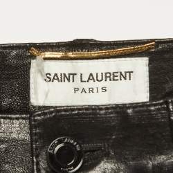 Pre Owned Saint Laurent Black Leather Mid Rise Pants M