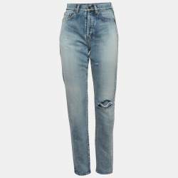 Pre Owned Saint Laurent Paris Blue Denim Distressed Jeans S/Waist 26"