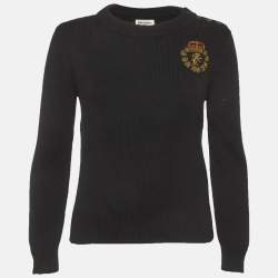 Pre Owned سترة سان لوران باريس شارة شعار مزيج صوف أسود صغير