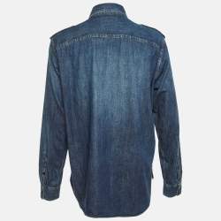 Pre Owned قميص سان لوران باريس دنيم أزرق بتفاصيل رقعة كبير - لارج