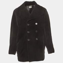 Pre Owned Saint Laurent Black Velvet Double Breasted Peacoat XL