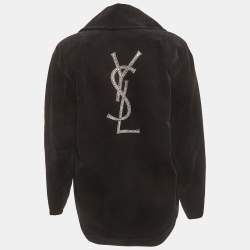 Pre Owned Saint Laurent Black Velvet Double Breasted Peacoat XL