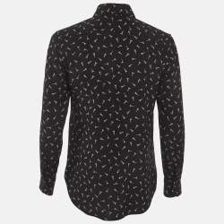 Pre Owned Saint Laurent Paris Black Eiffel Tower Print Silk Shirt S
