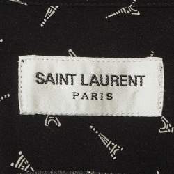 Pre Owned Saint Laurent Paris Black Eiffel Tower Print Silk Shirt S