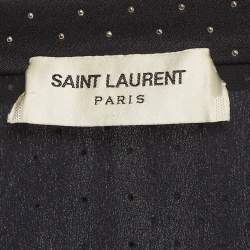 Pre Owned Saint Laurent Paris Blue Studded Satin Tie-Up Shirt M
