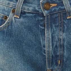 Pre Owned Saint Laurent Paris Blue Feather Trim Denim Shorts S/Waist 26"