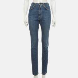 مملوكة مسبقًا بنطلون جينز سان لوران باريس دينم أزرق ساق مستقيمة عالية مقاس صغير - الخصر 28"