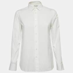 مملوكة مسبقًا قميص سان لوران أبيض قطن طويل الأكمام مقاس متوسط