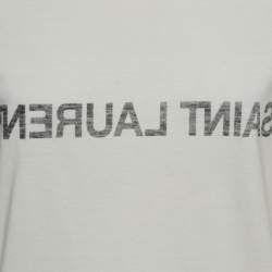 Pre Owned Saint Laurent White Cotton Inverted Logo Printed Cotton Knit T-Shirt M