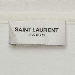 Pre Owned Saint Laurent White Cotton Inverted Logo Printed Cotton Knit T-Shirt M