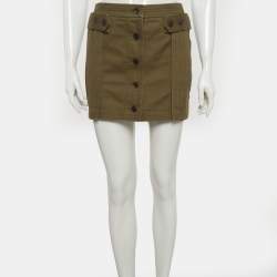 Pre Owned Saint Laurent Paris Olive Green Denim Mini Skirt S