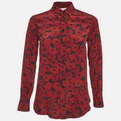 مملوكة مسبقًا Saint Laurent Red Floral Print Silk Long Sleeve Shirt S