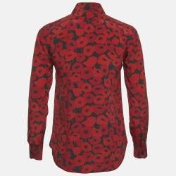 مملوكة مسبقًا Saint Laurent Red Floral Print Silk Long Sleeve Shirt S