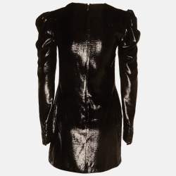 مملوكة مسبقًا Saint Laurent Paris Black Lamé Velvet Puff Sleeve Mini Dress S