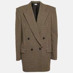 مملوكة مسبقًا Saint Laurent Paris Brown Houndstooth Double Breasted Blazer M