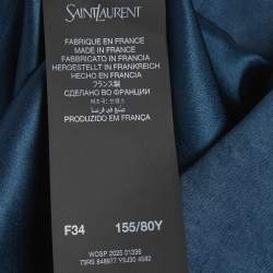 Pre Owned فستان سان لوران باريس حرير أزرق مخضر شعار تفاصيل قصير مقاس صغير (سمول)