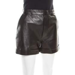 Pre Owned Saint Laurent Paris Black Lamb Leather Shorts L