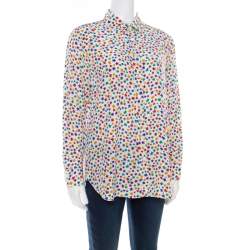 Saint Laurent Paris Multicolor Star Printed Silk Long Sleeve Button Front  Shirt XL