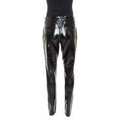 Pre Owned Saint Laurent Black Vinyl Faux Leather Low Rise Trousers L