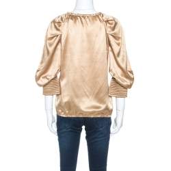 Yves Saint Laurent Beige Satin Drawstring Detail Blouse S