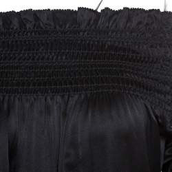 مملوكة مسبقًا Saint Laurent Paris Black Satin Smocked Off Shoulder Top M